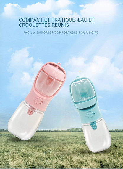 🐾 Bouteille Portable 2-en-1 pour Chien &amp; Chat — Eau + Nourriture