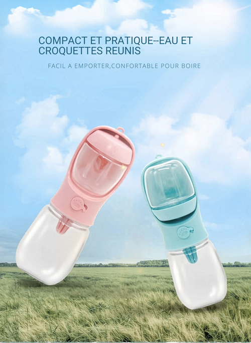 🐾 Bouteille Portable 2-en-1 pour Chien &amp; Chat — Eau + Nourriture