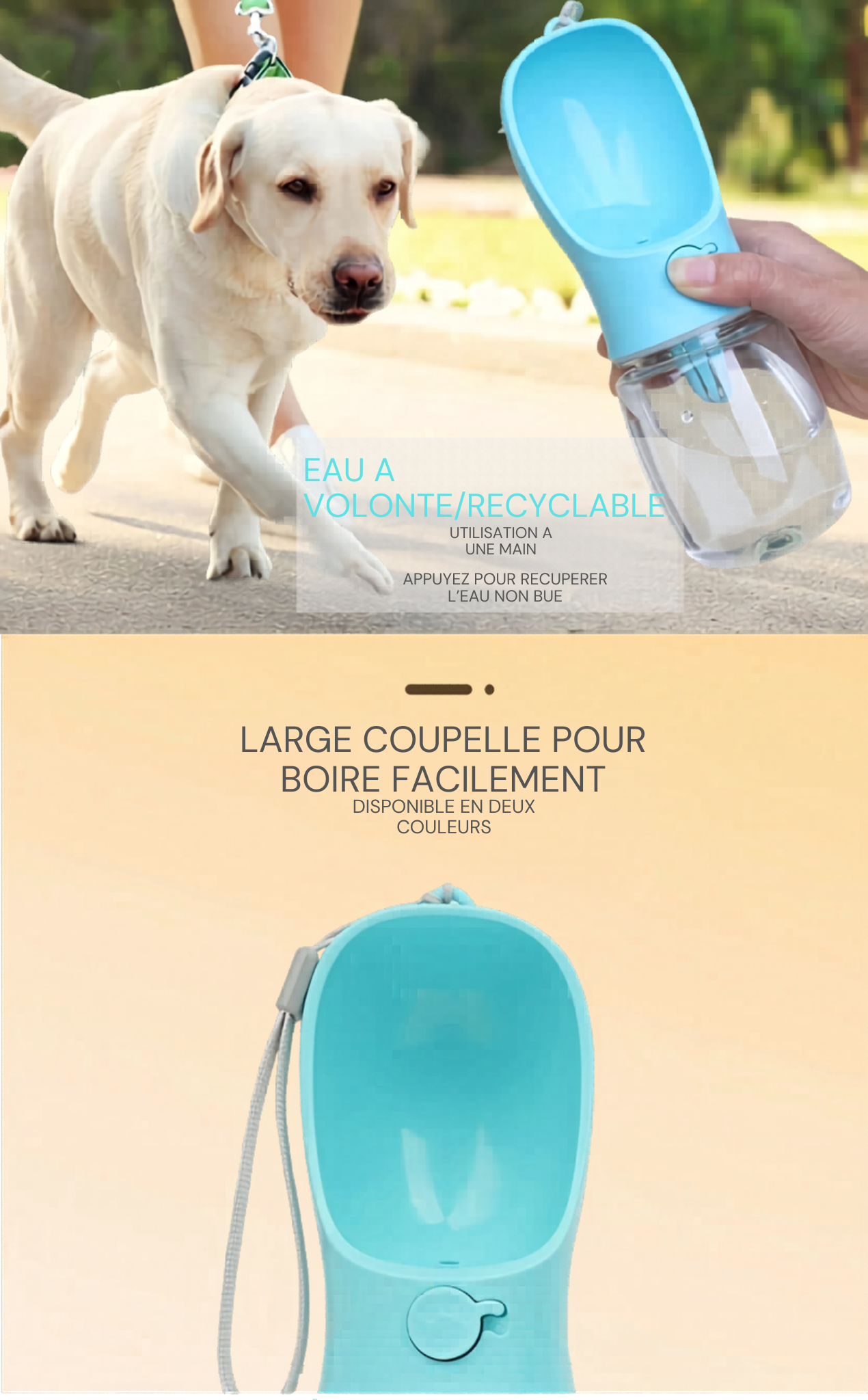 🐾 Bouteille Portable 2-en-1 pour Chien &amp; Chat — Eau + Nourriture