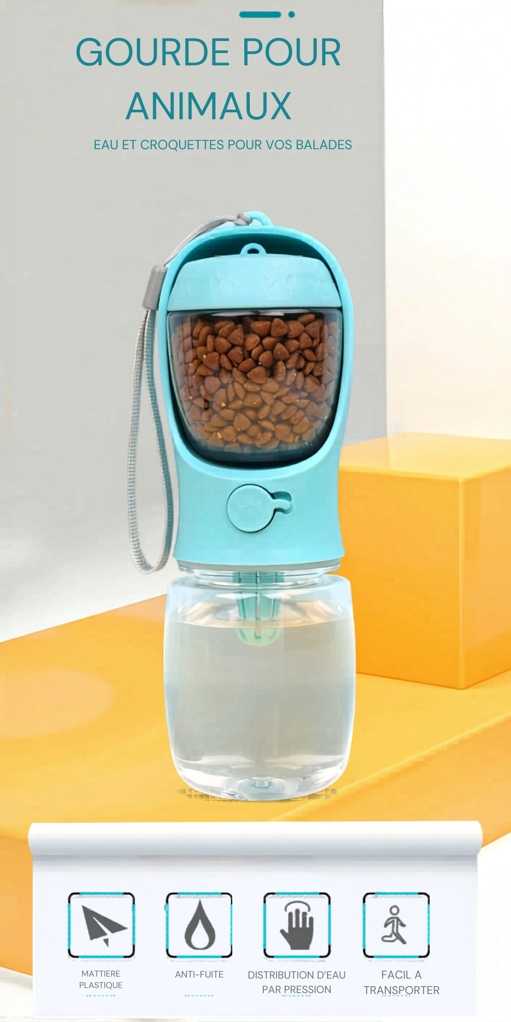 🐾 Bouteille Portable 2-en-1 pour Chien &amp; Chat — Eau + Nourriture