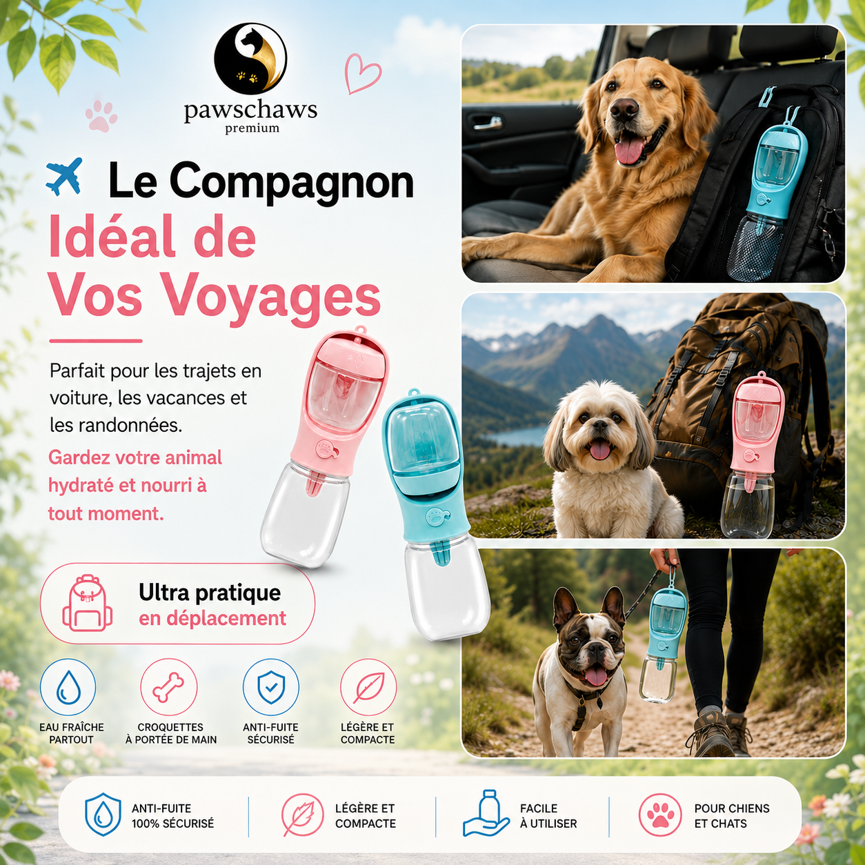 Fini les sacs remplis d'accessoires.

Une seule bouteille suffit pour transporter l'essentiel lors de chaque sortie.