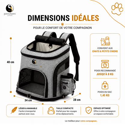 Poche latérale intégrée pour transporter bouteille d'eau, friandises et accessoires pour animaux.