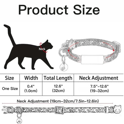 Collier Lumineux Personnalisé pour Chat, Gravure Gratuite, Collier Anti-perte pour Chiot et Chaton avec Plaque d'Identification, Clochette et Ornement Lune