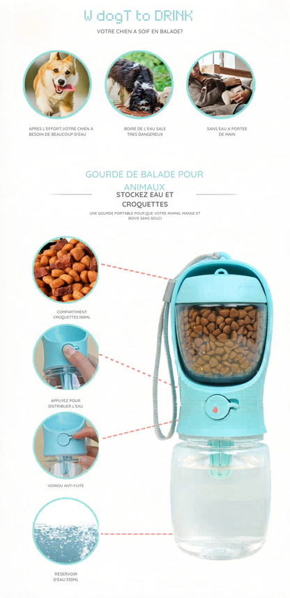 🐾 Bouteille Portable 2-en-1 pour Chien &amp; Chat — Eau + Nourriture