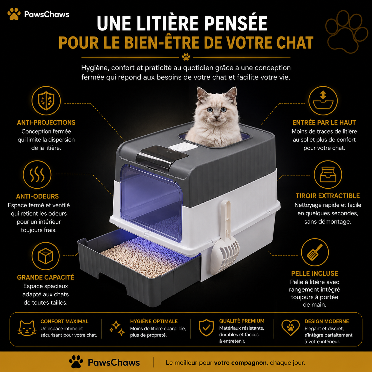 Avantages de la litière fermée anti-odeurs pour chat
