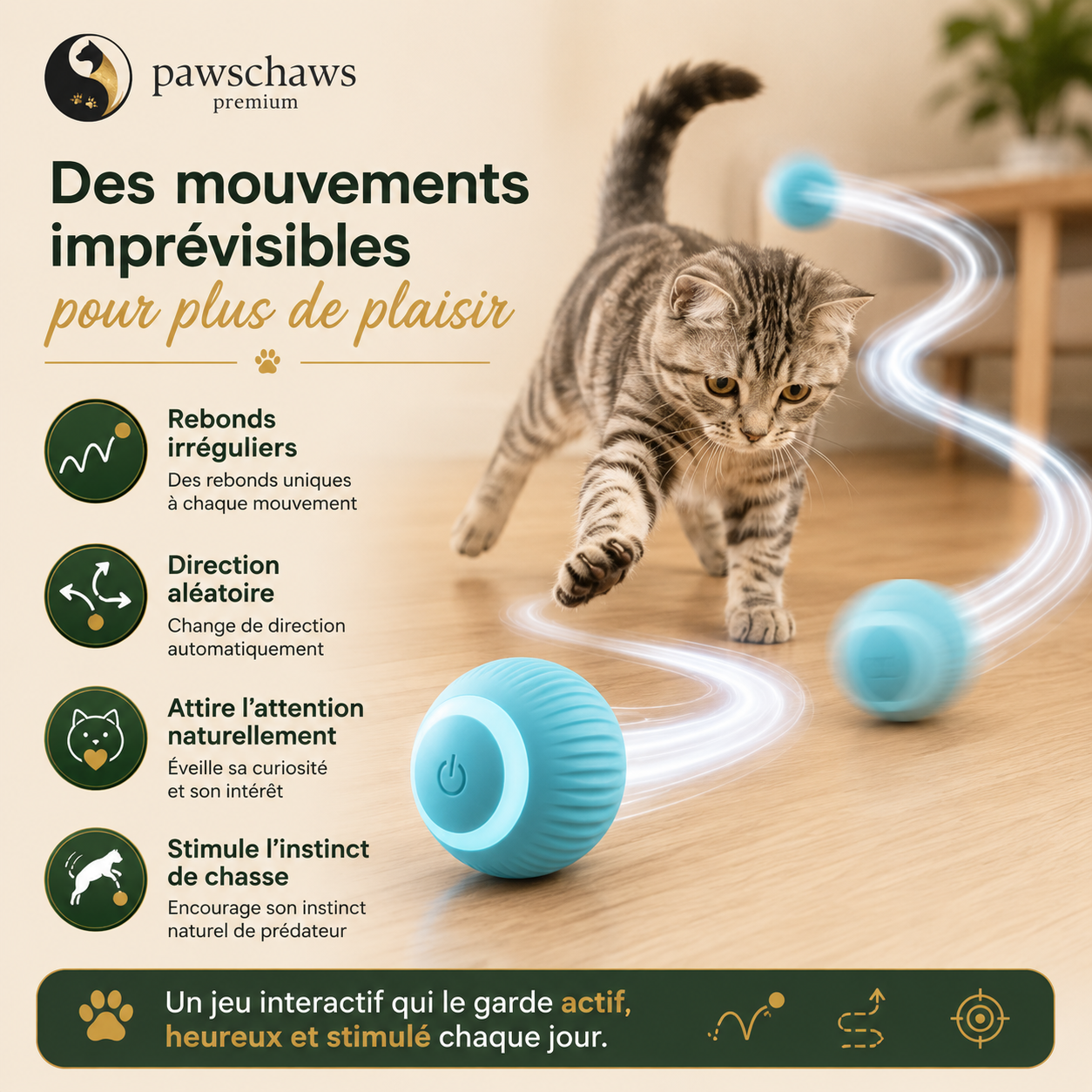 Balle automatique avec mode intelligent et veille automatique après 5 minutes.