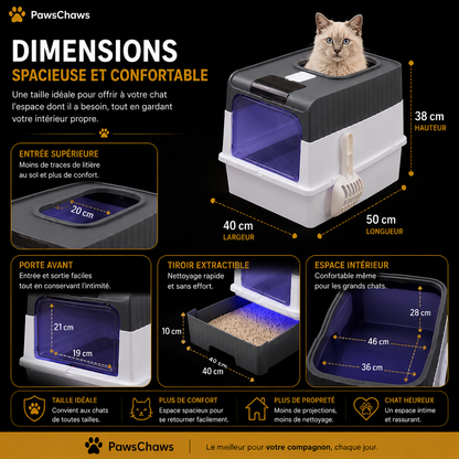 Dimensions de la litière fermée pour chat 50 x 40 x 38 cm