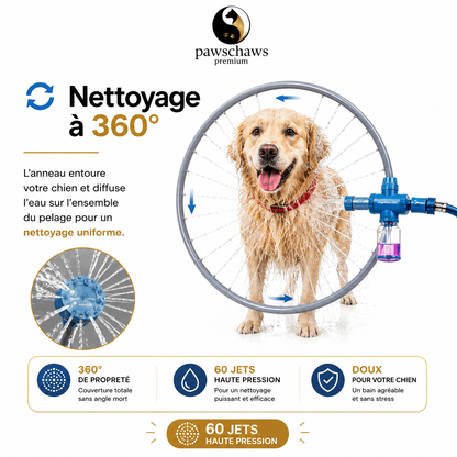 Anneau de lavage pour chien avec 60 jets d'eau.