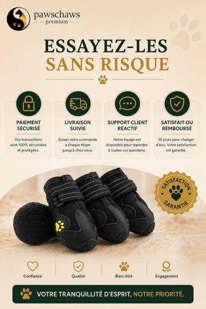 Essayez les chaussures Pawschaws sans risque pour offrir confort et protection à votre compagnon.