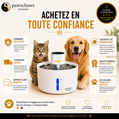 Garanties PawsChaws : paiement sécurisé, livraison suivie, support client réactif et satisfaction garantie.