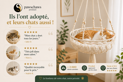 Avis clients satisfaits du hamac suspendu pour chat avec retours sur le confort et la qualité.
