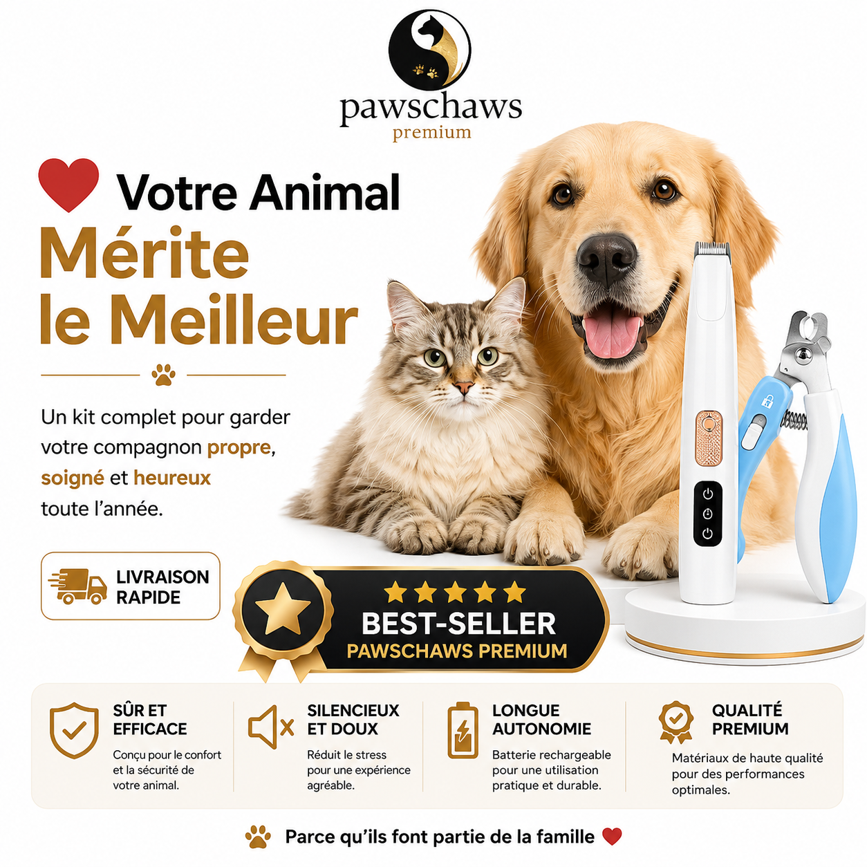 Kit complet de toilettage Pawschaws Premium pour chiens et chats avec livraison rapide