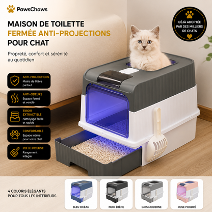 Maison de toilette fermée anti-projections pour chat PawsChaws
