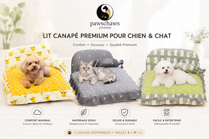 "Lit canapé Pawschaws Premium pour chien et chat avec coussin moelleux et design confortable."