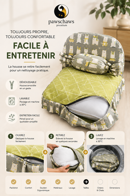 "Housse amovible et lavable du lit Pawschaws Premium pour un entretien facile."