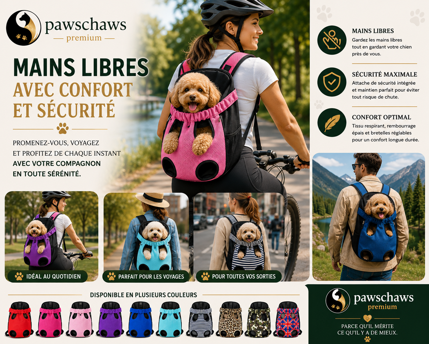 Sac à dos de transport pour chien permettant de garder les mains libres lors des déplacements