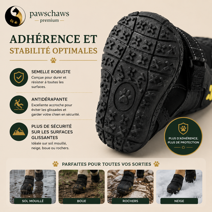 Semelle antidérapante des chaussures Pawschaws offrant adhérence et stabilité sur tous les terrains.