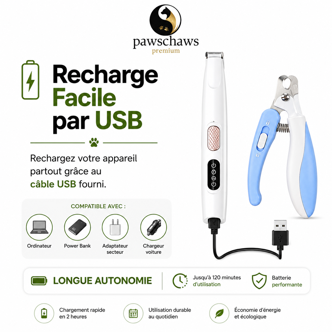 Kit de toilettage Pawschaws Premium rechargeable par USB avec longue autonomie