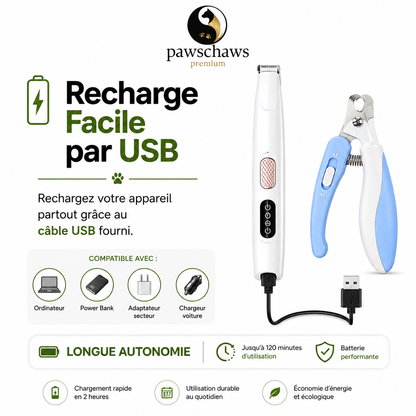 Kit de toilettage Pawschaws Premium rechargeable par USB avec longue autonomie
